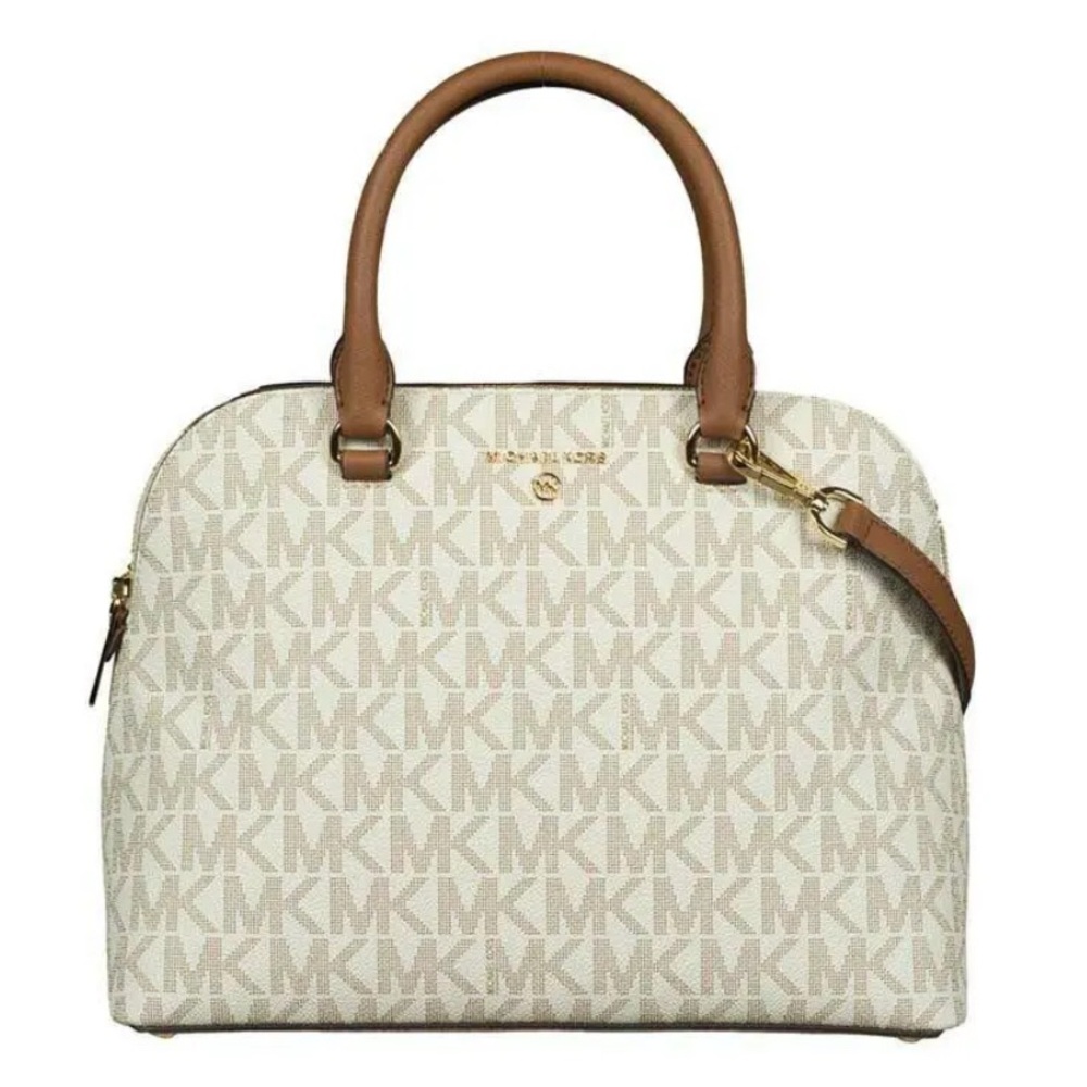 Michael Kors Cream and Tan Satchel with Gold Accents